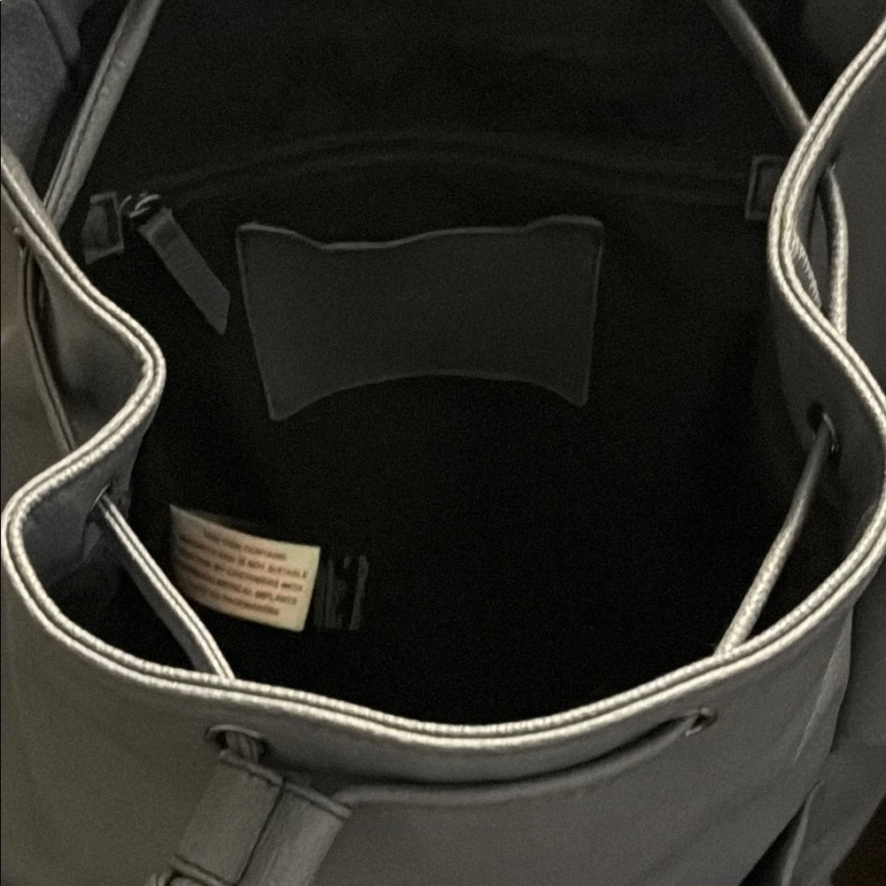 Topshop Dark Gray faux Leather, inner drawstring Backpack, magnet buttons - Picture 6 of 11